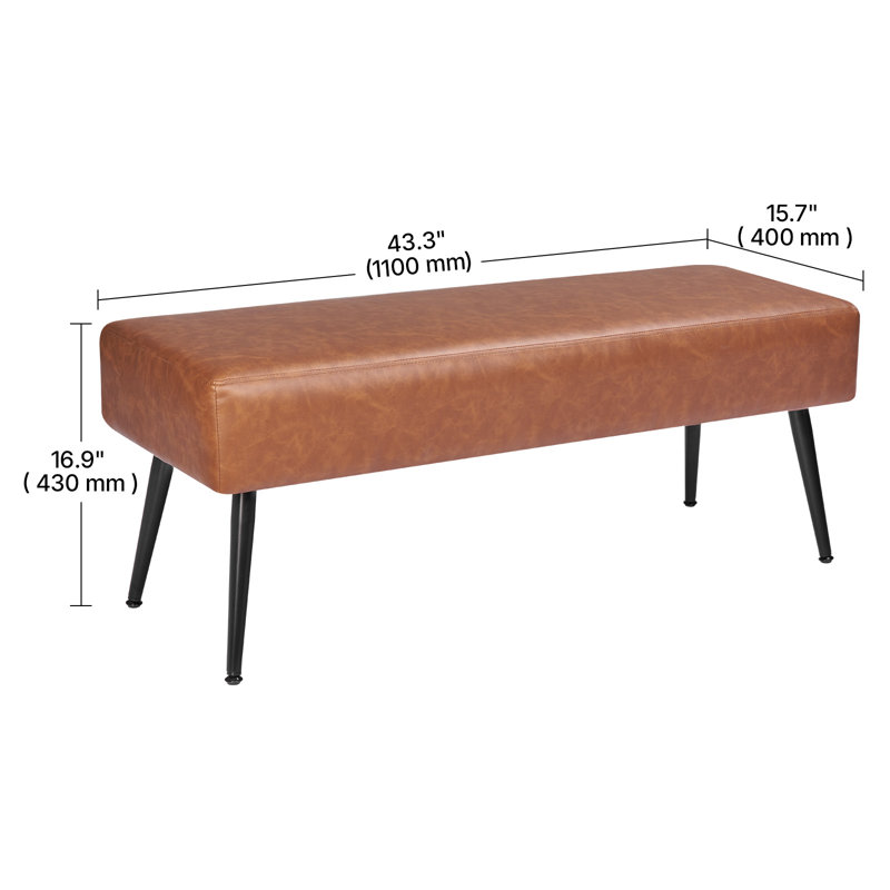 PU Leather Bedroom Bench with Metal Legs Shoe Bench for Entryway, Brown