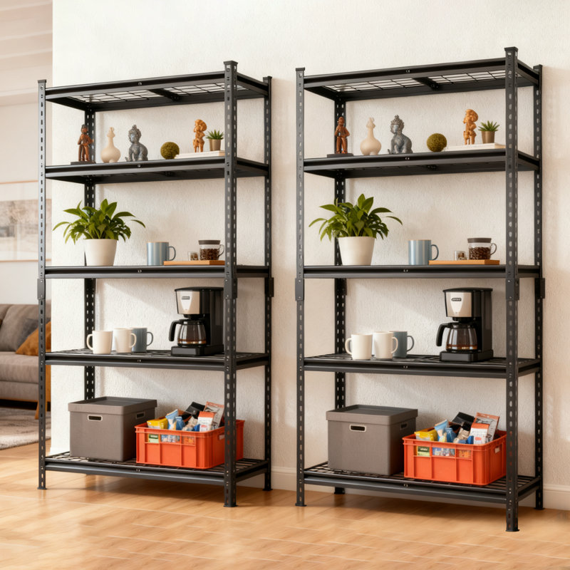 Ensemble de 2 tablettes de rangement à 5 niveaux, étagères de garage robustes, étagères réglables, tablette en acier, assemblage sans boulon, pour garage, remise, noir