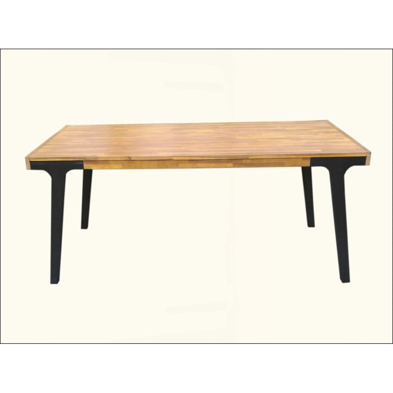 Acacia Wood Outdoor Dining Table With Slat Design, Weather-Resistant And Modern Style For Patio Or Backyard Gatherings.