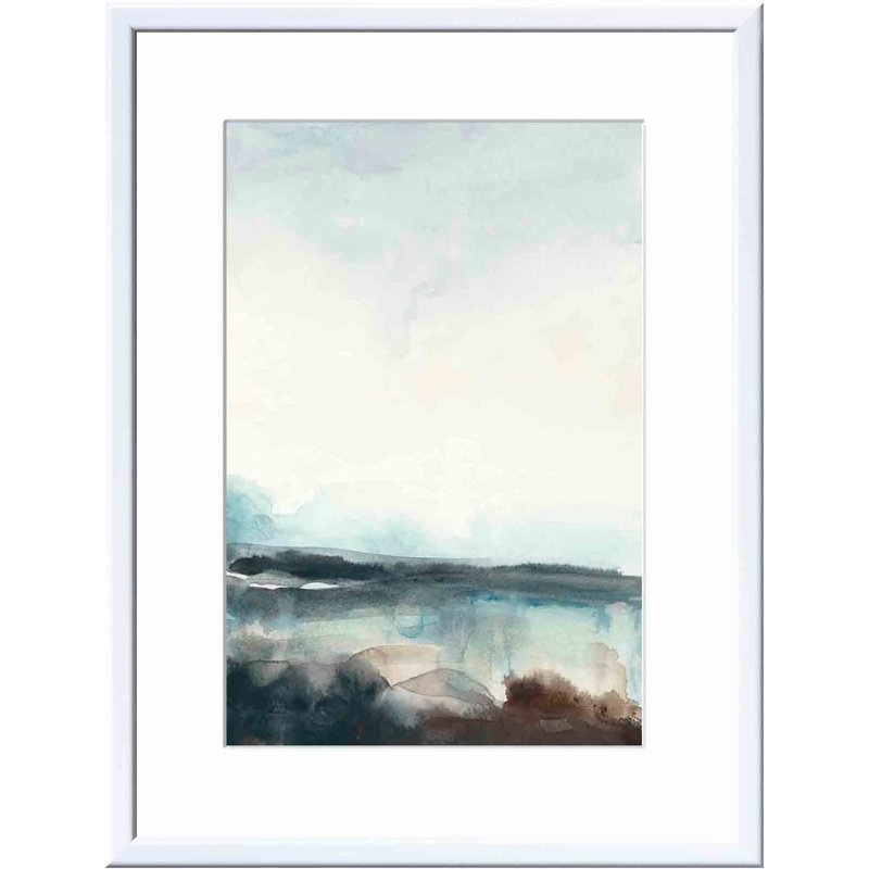 «Horizon Flow I» par June Erica Vess - peinture encadrée, Blanc, H 12 po x l 12 po