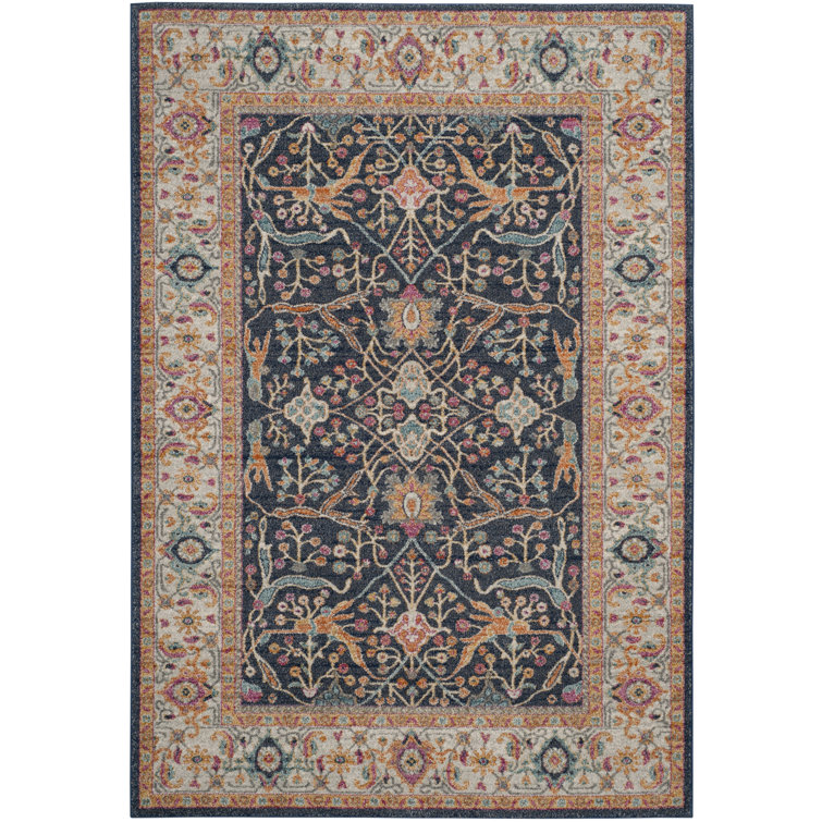 Christa Oriental Cream/Navy/Orange Area Rug