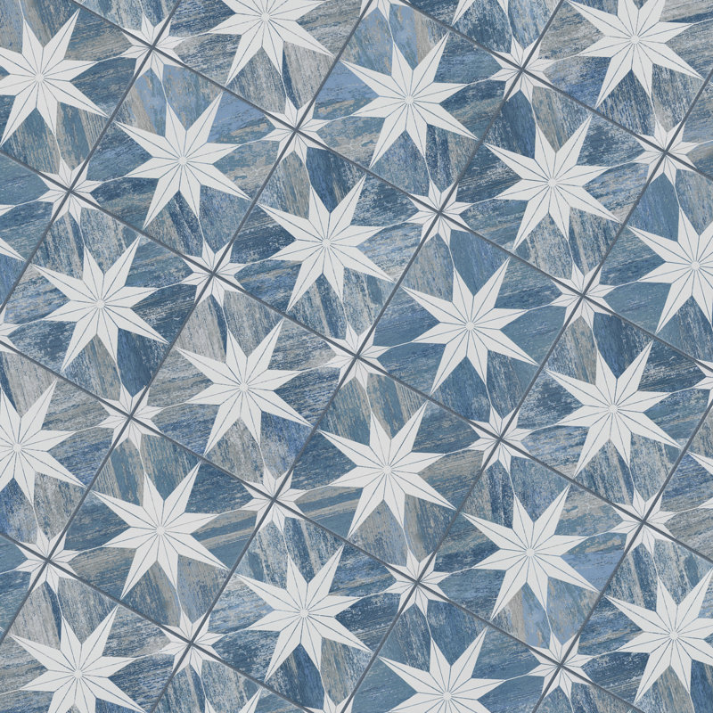 Cassis Stella 10" x 10" Porcelain Patterned Wall & Floor Tile, Blue Day