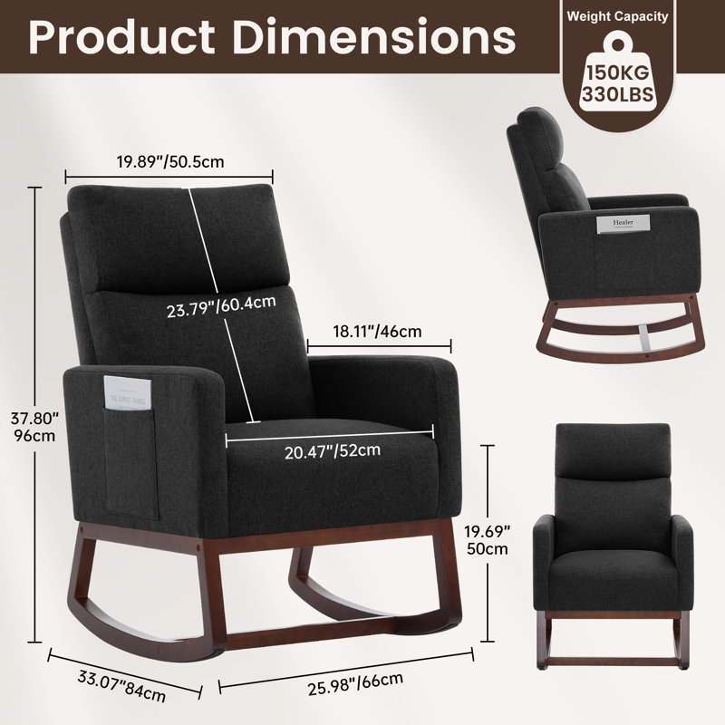 Linen Fabric+ Manufactured Wood Rocking Chair, Walnut, Black