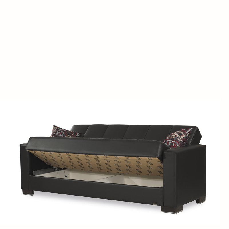  Canapé-lit Annalice en cuir Vegan, Similicuir noir