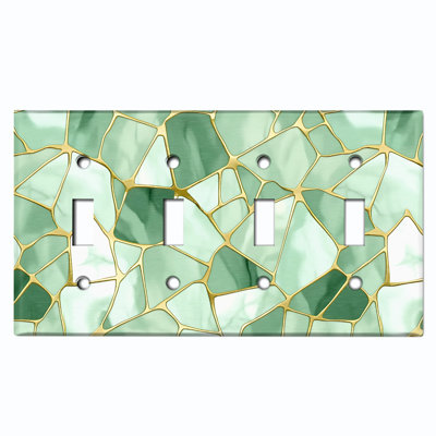 Green Stained Glass Print Christmas Festive Tree Lights 4 - Gang Toggle Light Switch Standard Wall Plate