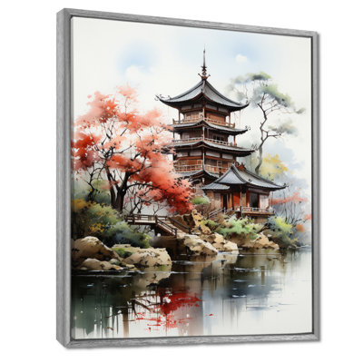 «Tahshawn Asian Art Serene Pagoda IV», reproduction d'art sur toile encadrée