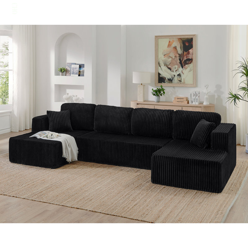 Canapé modulaire en forme de U, canapé modulaire en velours côtelé de style minimaliste moderne, Black Corduroy