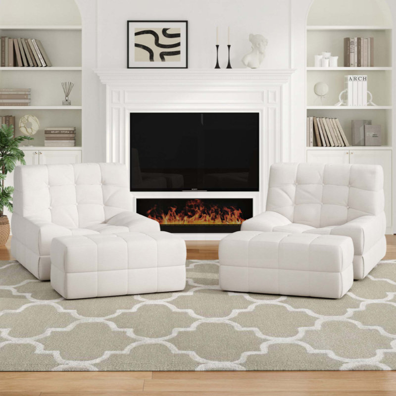 Fauteuil à billes pour adultes avec repose-pieds, fauteuils à billes surdimensionnés avec mousse à mémoire de forme haute densité, canapé confortable avec tête, cou, dossier, soutien lombaire, hanche pour le salon et la chambre à coucher