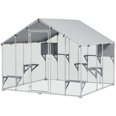 95" Extra Large Metal Outdoor Catio with Waterproof Cover, 2 Resting Boxes, 7 Jumping Platforms, for Multiple Cats