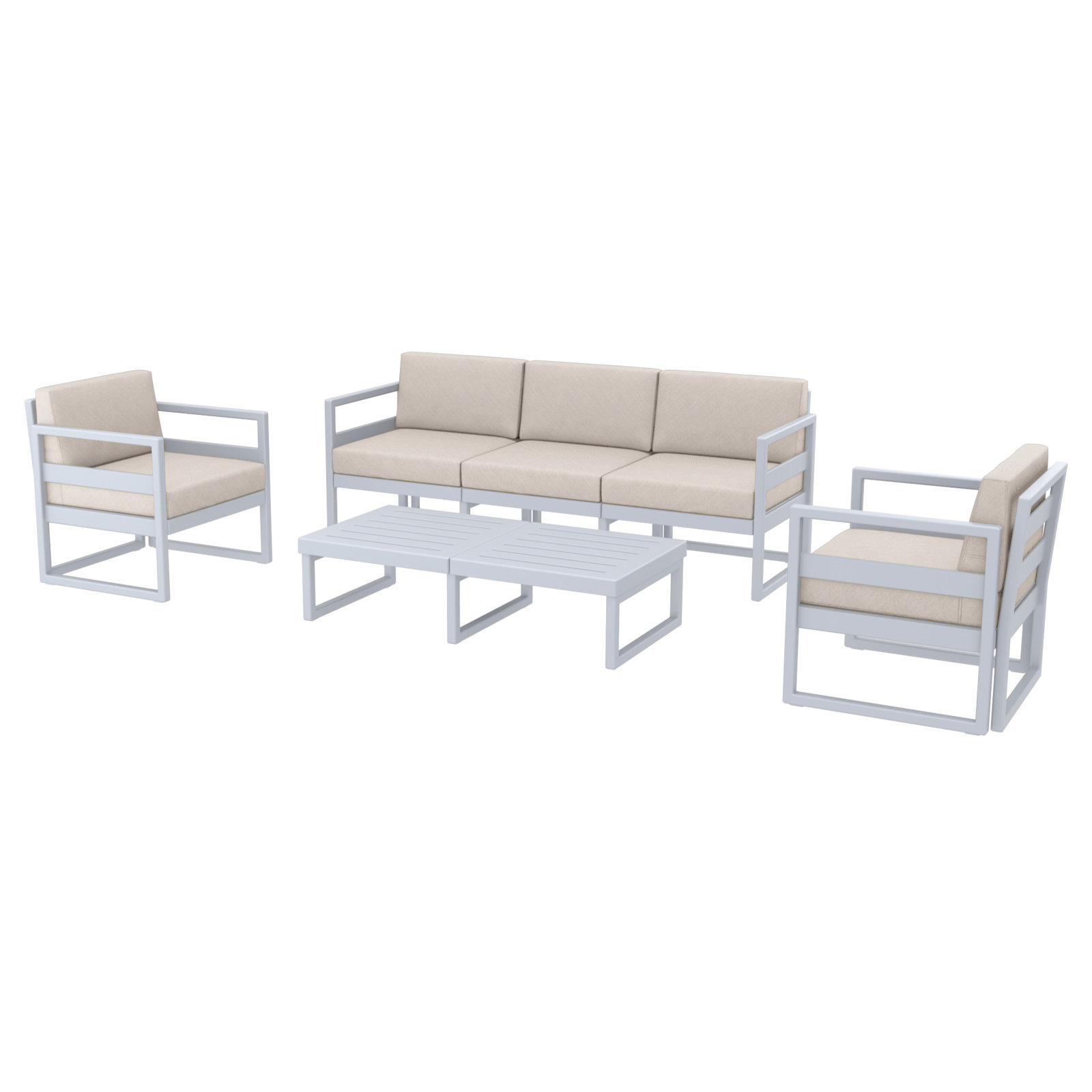 Lane 5 - Person Patio Conversation Set with Cushions, Silver/Gray, Canvas Flax Sunbrella® Canvas