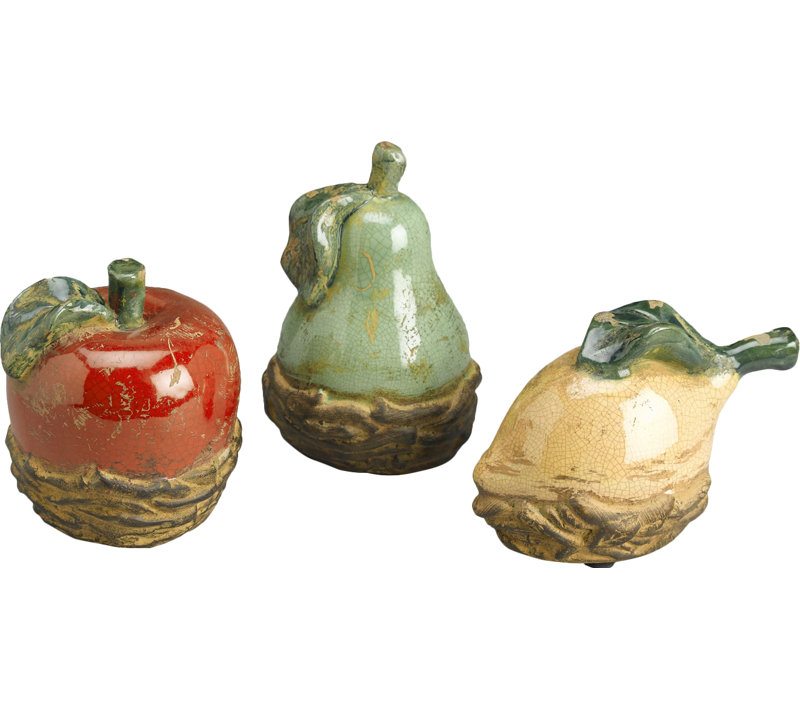 3-Piece Ceramic Fruit Sculpture Set