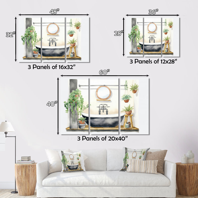 «Natural Bathroom Decor I», ensemble de reproductions d'art mural en métal pour salle de bain