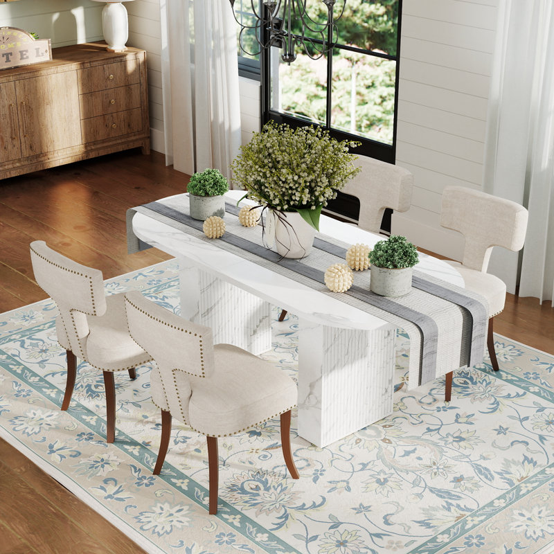 Ensemble de table de salle à manger à double piédestal avec 4 à 6 chaises rembourrées Farmhouse, 5 Pieces: Table, 4 Chairs