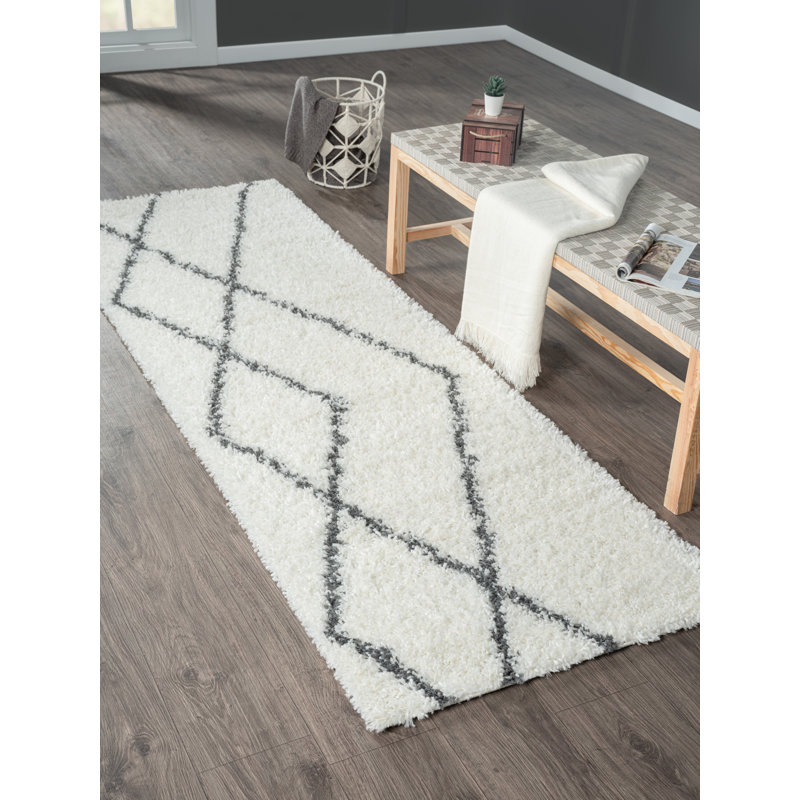 Shaggy Lush Diamond cream Rug, Runner 80 x 250cm
