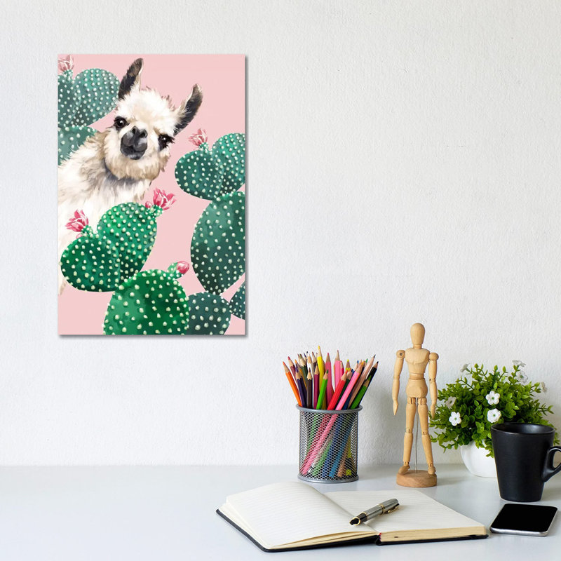 Llama And Cactus by Big Nose Work - Wrapped Canvas Gallery-Wrapped Canvas Giclée, 20.32 cm H x 30.48 cm W