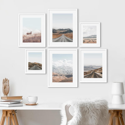 «Collage Highway Mountain Landscape Art Modern For Living, Living Room, Office, encadré sur papier, 6 pièces»