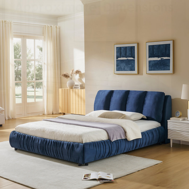 Structure de lit rembourrée, style minimaliste moderne avec tête de lit éponge compressée dodue, velours brillant et support de pieds robuste, matelas non inclus