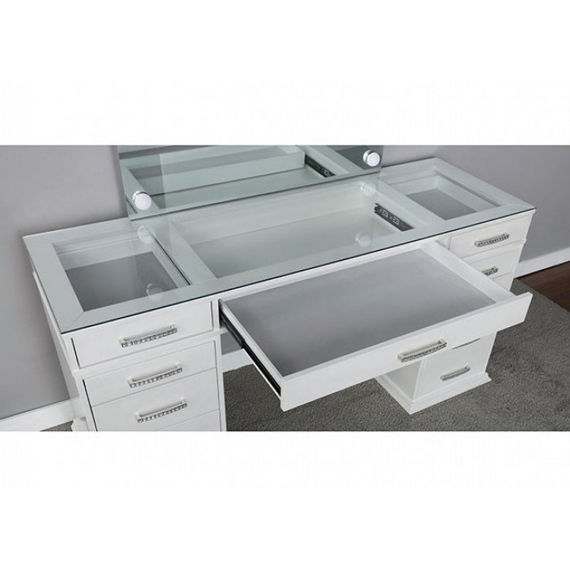 Ensemble coiffeuse et tabouret Rupe, Blanc lumineux