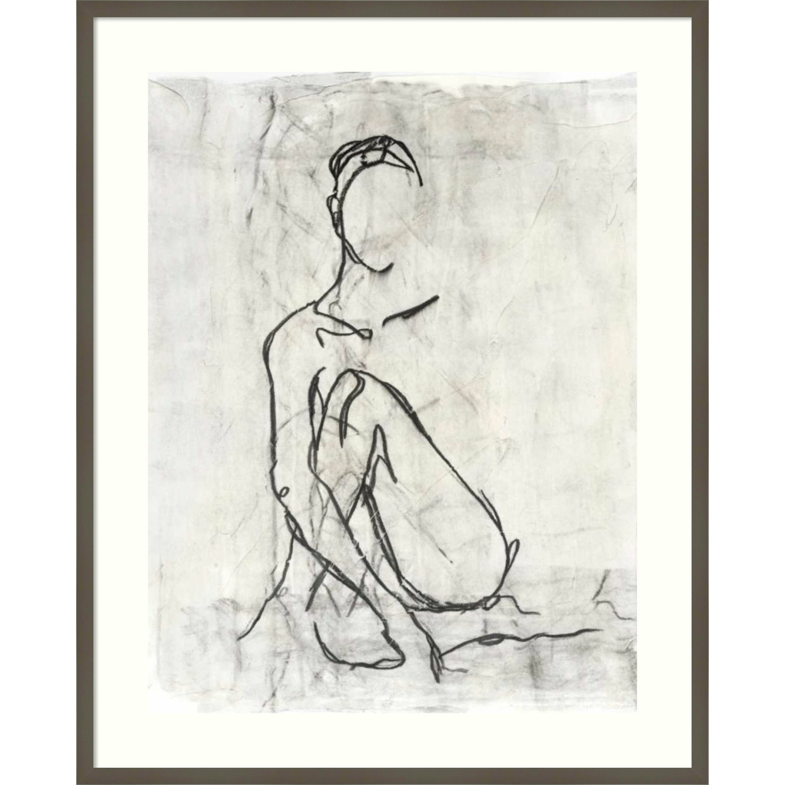 Embellished Nude Contour Sketch II by Ethan Harper, Gray Framed Paper, 37" H x 31" W