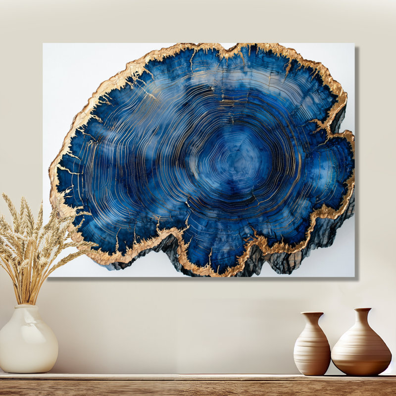 Crystal Mysteries Of Aqua Wood Slice I - reproduction d'art moderne en métal, art mural arbre en métal, H 24 po x l 32 po