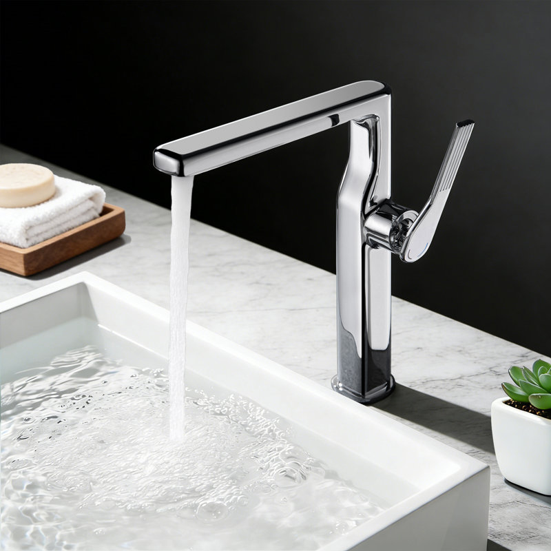 Robinet de lavabo vasque de salle de bain monotrou à poignée simple 10 po H avec ensemble de drain optionnel, Chrome poli
