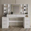 Grand bureau de coiffeuse avec miroir et lumières détachables, table de 59 po à 8 tiroirs, 3 couleurs DEL, luminosité réglable, pour les femmes, style nautique, matériau blanc, miroir, rangement ouvert, éclairage DEL