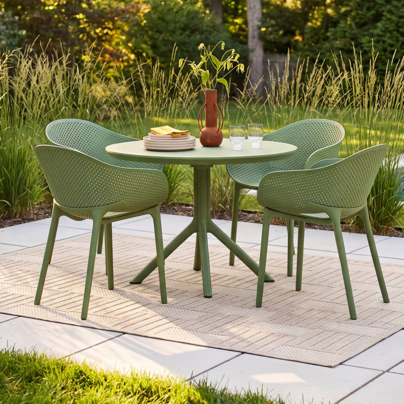 Farrah Sky Armchair 4 Person Dining Set, Olive Green