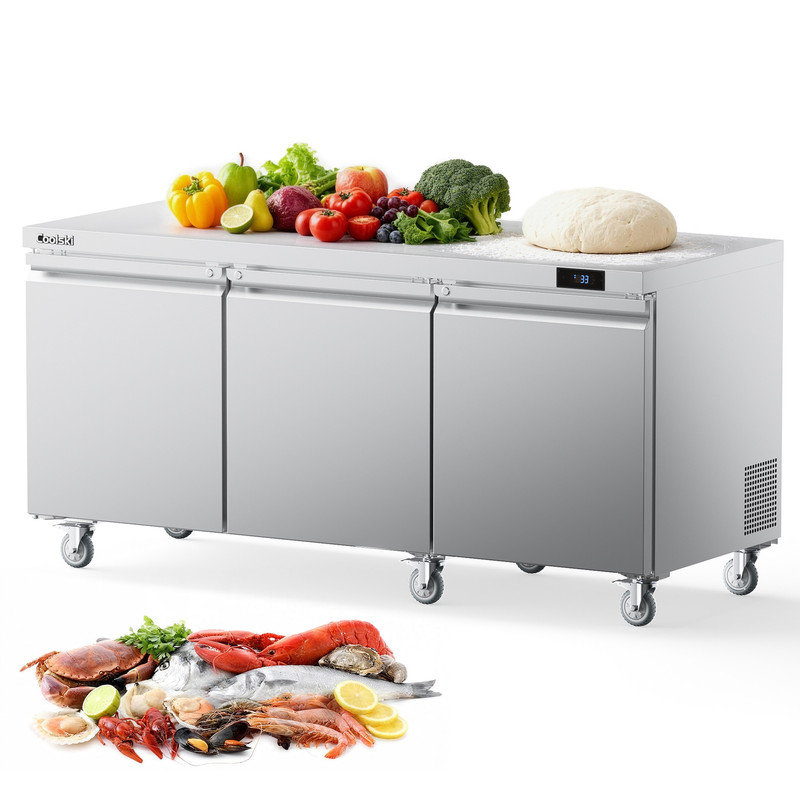 Table de préparation pour sandwich et salade commerciale sous le comptoir de 72 po Coolski, 20,9 pi³ Station de préparation des aliments en acier inoxydable