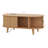 Wooden Oval Fluted Coffee Table With Charging Station, Mid-Century Center Table With Sliding Tambour Door