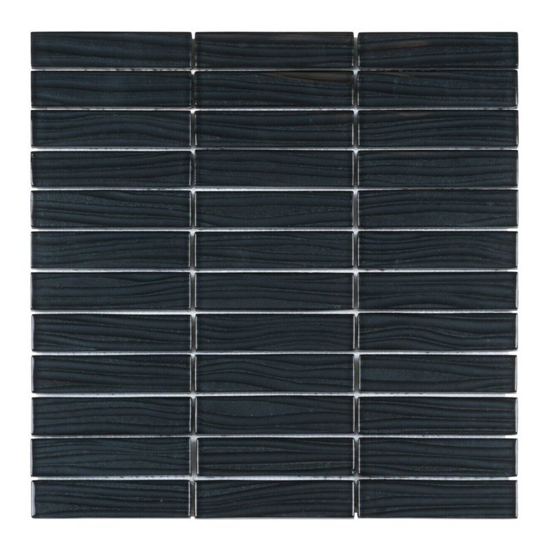1" x 4" Glass Grid Mosaic Tile, Black