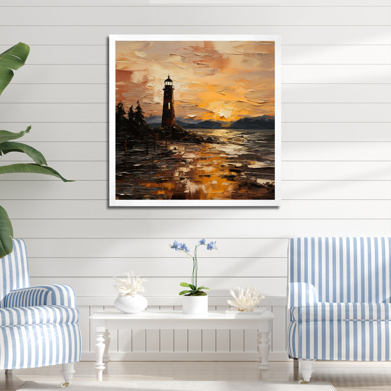 Phare au coucher du soleil, balise II - art mural Coastal Sunset, Toile tendue, H 36 po x l 36 po x P 1,5 po