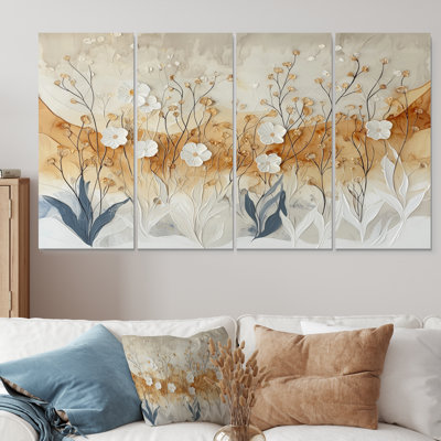 «Soft Creamy Morning Glory» abaisse le champ II - Art mural crémeux - ensemble d'art mural traditionnel