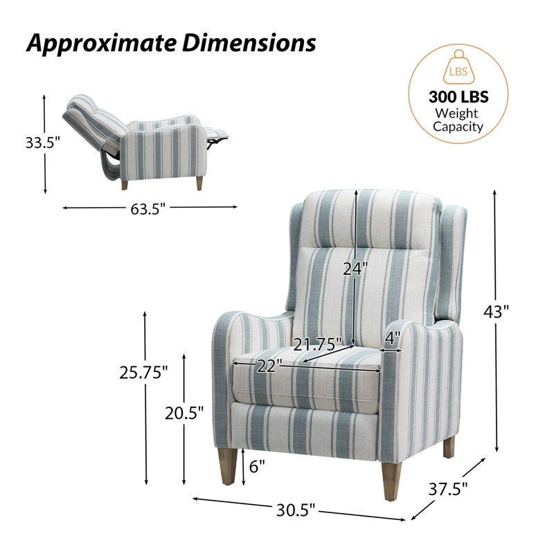 Manual Recliner with Solid Wood Legs, Blue