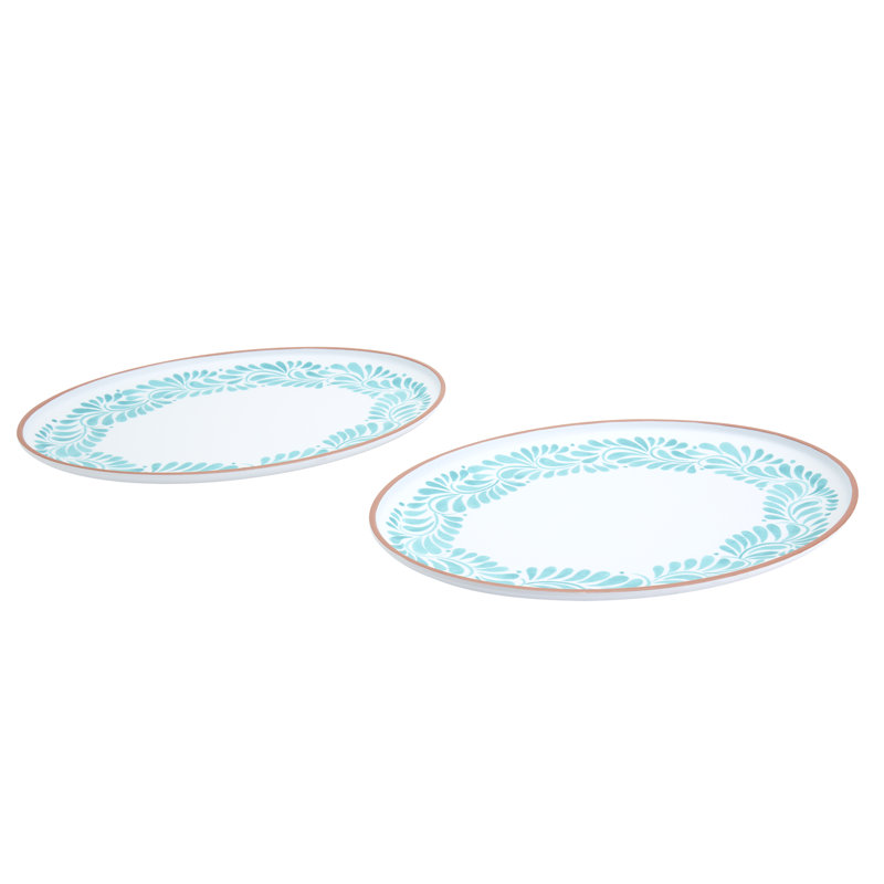 INFUSE 2-Piece Melamine Oval Platter Set, Lebrillo, White/Aqua