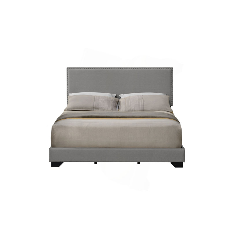 Grand lit en tissu gris clair Leandros