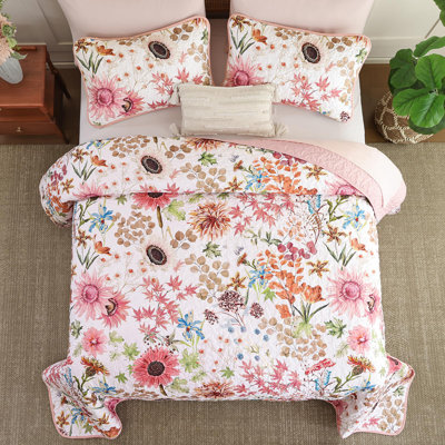 3 Pieces Sunflower Botanical Floral Quilt Set All-Season Bedding Coverlet Set