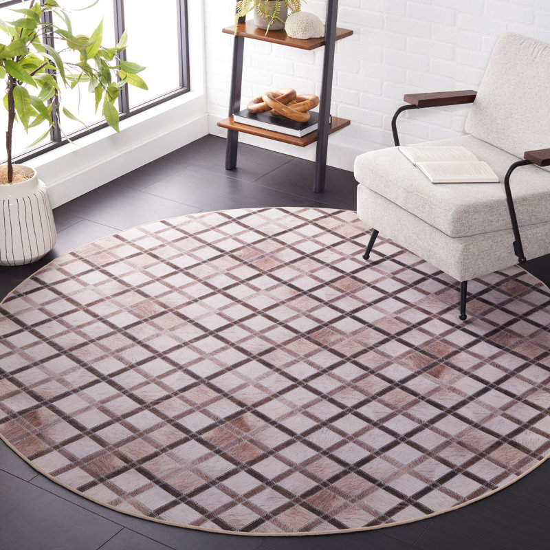 Faux Hide Performance Machine Washable Geometric Rug, Round 6'