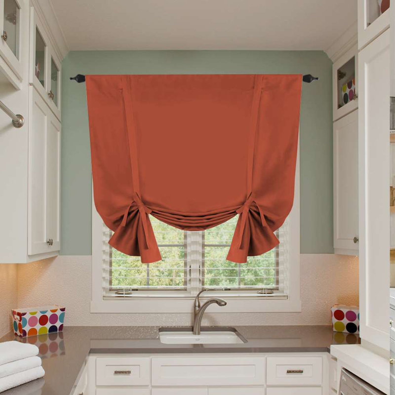 Curtain Thermal Insulated Tie Up Window Shade Light Blocking Curtains for Bathroom, Rod Pocket Single Panel, Orange