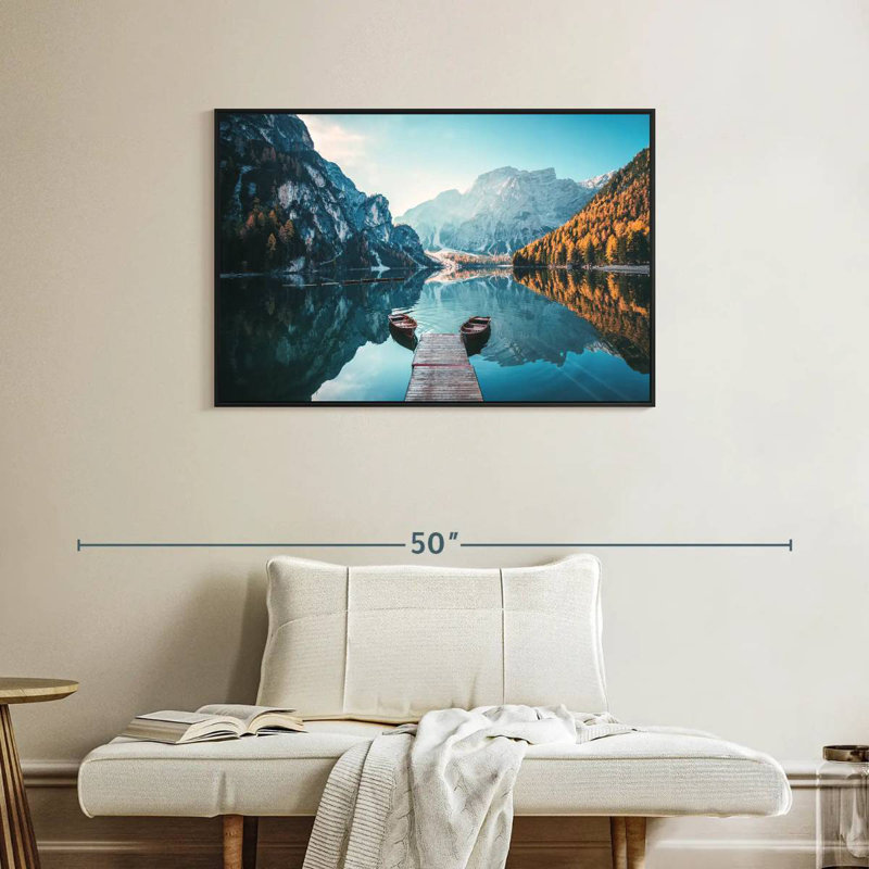 Jetée du lac Braies, Cadre flottant noir, 37 po x 25 po