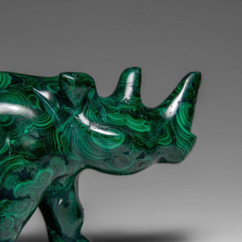 Genuine Polished Malachite Rhino Carving (333.2 Grams)