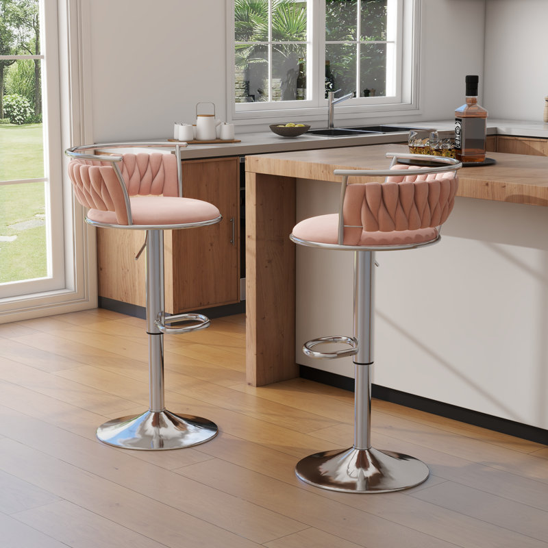 Tabouret de bar pivotant avec dossier Ginko, Rose, Argent argent