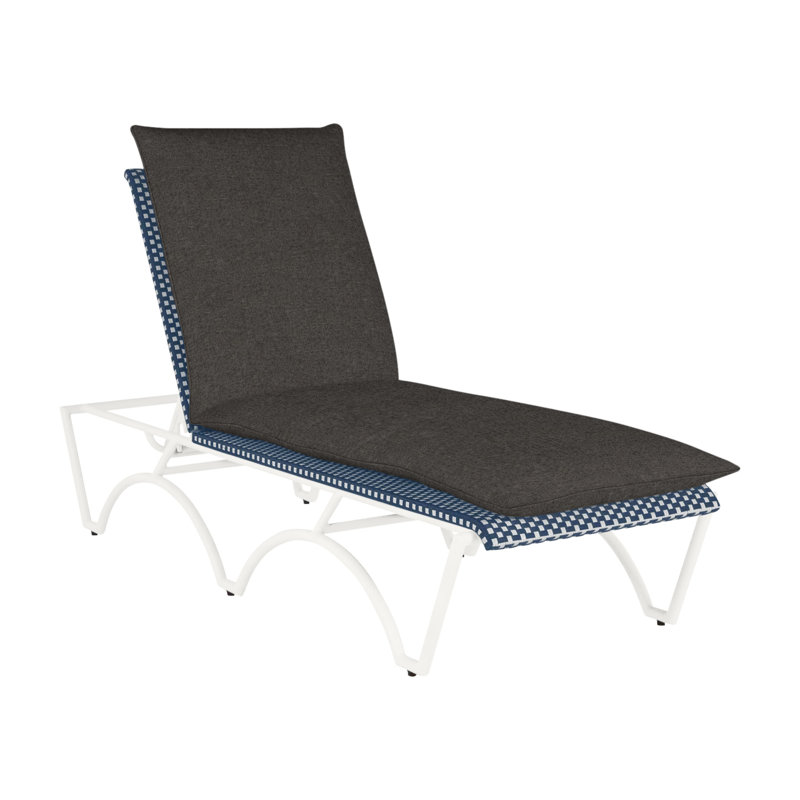 Savoy 81" Long Reclining Single Chaise with Cushions, No Welt, Indigo Velvet, Chalk/White/Navy