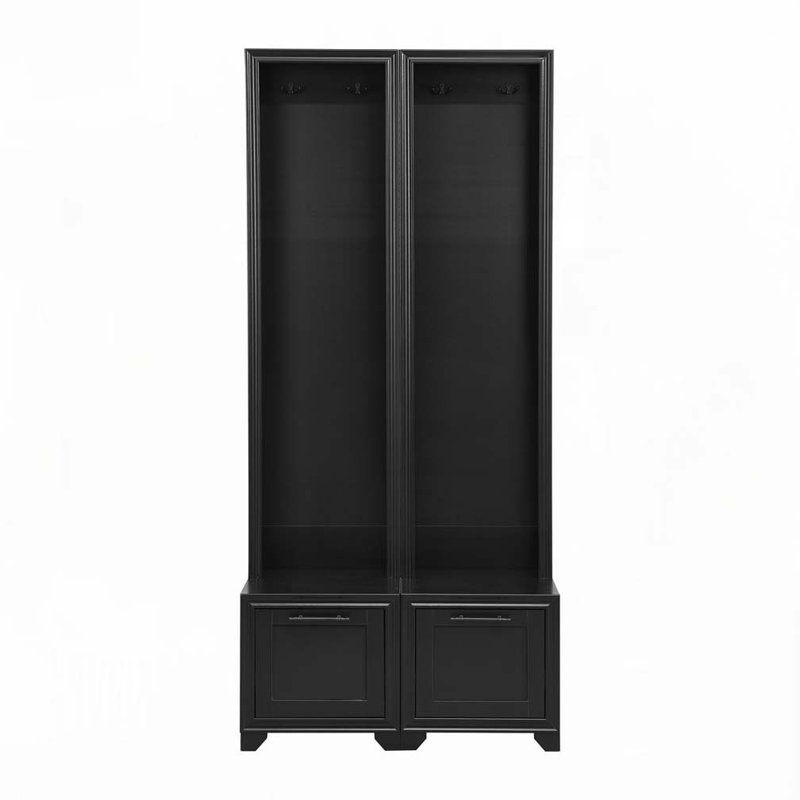 Hall Tree Coat Rack with Retro Handles, Seating Bench with Storage Drawers, Black
