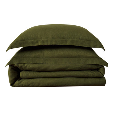  Ensemble de housse de couette 3 pièces en lin vert mousse