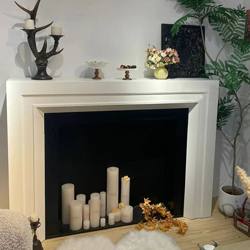Foyer autoportant en bois massif beige, H 35,43 po x P 59,06 po x P 11,81 po