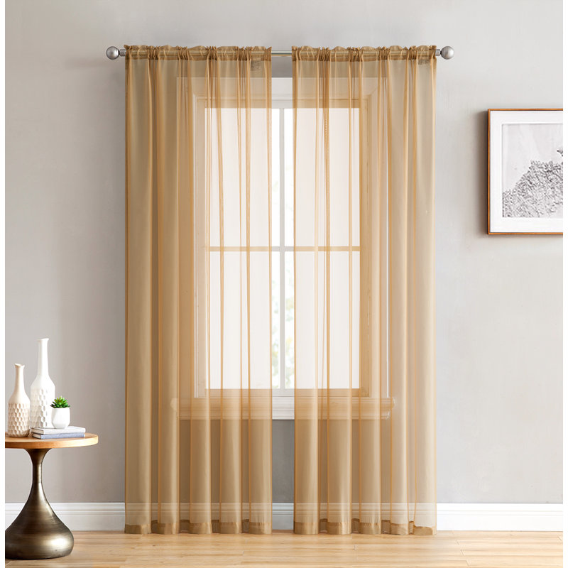 Daxin Sheer Voile Rod Pocket Curtain Panels, Gold, 54" W x 72" L