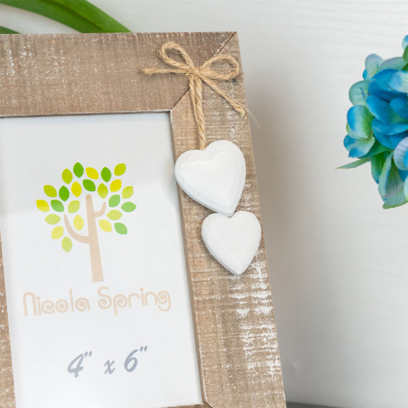 Nicola Spring - Rustic White Hearts Photo Frame - 4 x 6", White, 17cm H x 22cm W x 10cm D