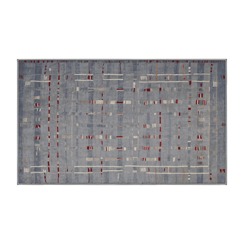 Machine Washable Gray Area Rug, Rectangle 4' x 6'