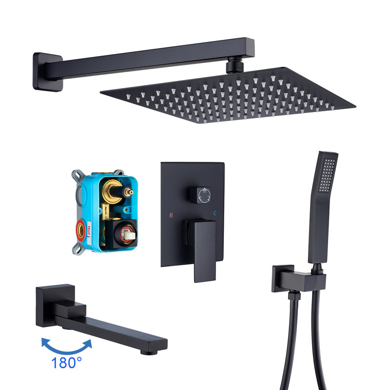Système de douche complet avec valve brute, Noir mat