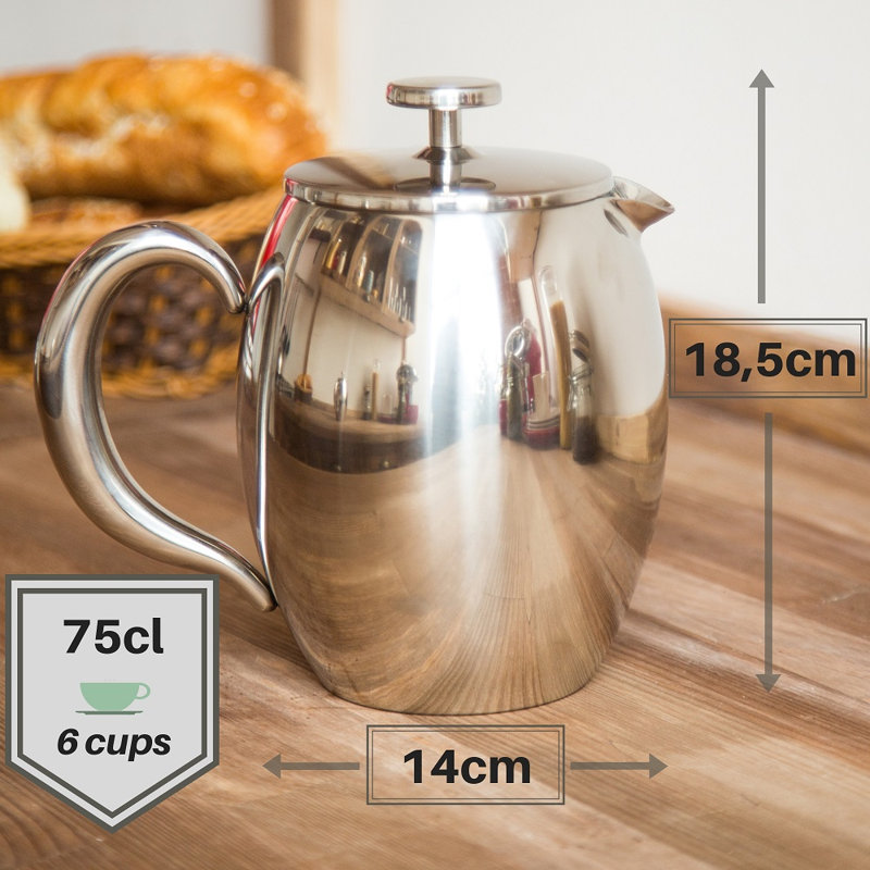 Cafetiere French Press Coffee Maker by VeoHome - Unbreakable and Keeps Coffee hot for a Long time Thanks to its Double Wall (0.75 Liter)